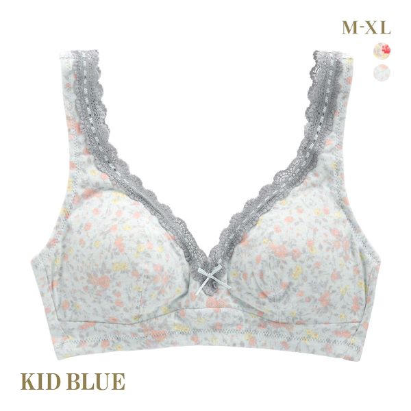 キッドブルー 24ガーニッシュフラワー ノンワイヤーブラジャー ソフトブラジャー 三角ブラ ブラレット KID BLUE