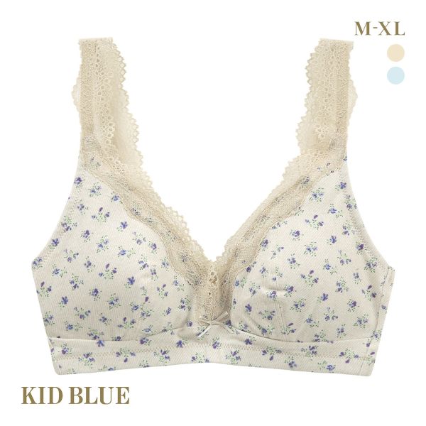 キッドブルー 25デニムフラワー ノンワイヤー ブラジャー ソフトブラジャー 三角ブラ ブラレット KID BLUE