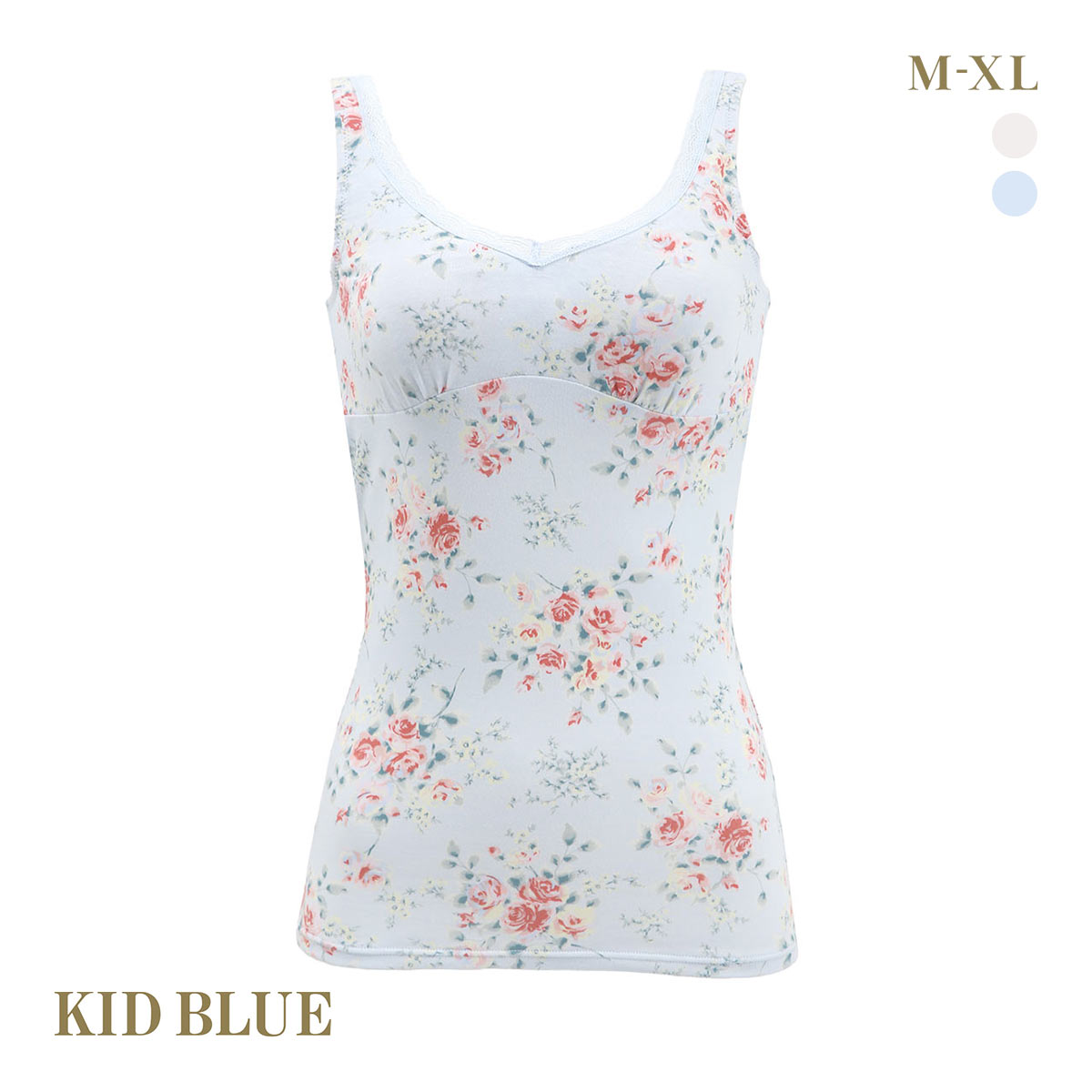 キッドブルー ジャスミンローズ カップ付き キャミソール 大きいサイズ KID BLUE(SX-サックス-M)