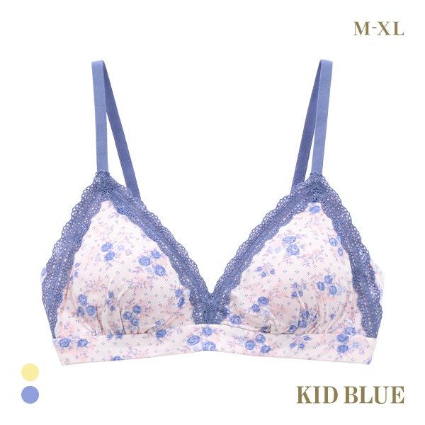 キッドブルー ピンドットフラワー ノンワイヤー ブラジャー ソフトブラジャー 三角ブラ ブラレット 大きいサイズ KID BLUE