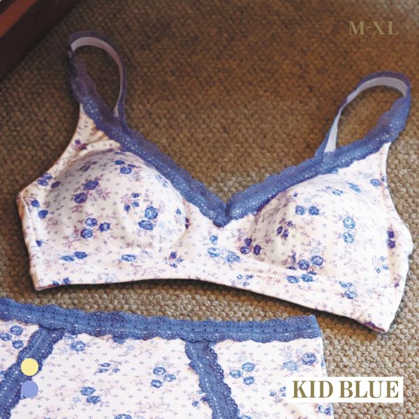 キッドブルー ピンドットフラワー ノンワイヤー ブラジャー ソフトブラジャー 三角ブラ ブラレット 大きいサイズ KID BLUE
