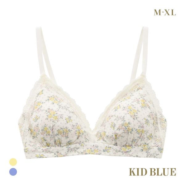 キッドブルー ピンドットフラワー ノンワイヤー ブラジャー ソフトブラジャー 三角ブラ ブラレット 大きいサイズ KID BLUE