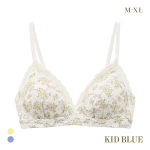 キッドブルー ピンドットフラワー ノンワイヤー ブラジャー ソフトブラジャー 三角ブラ ブラレット 大きいサイズ KID BLUE