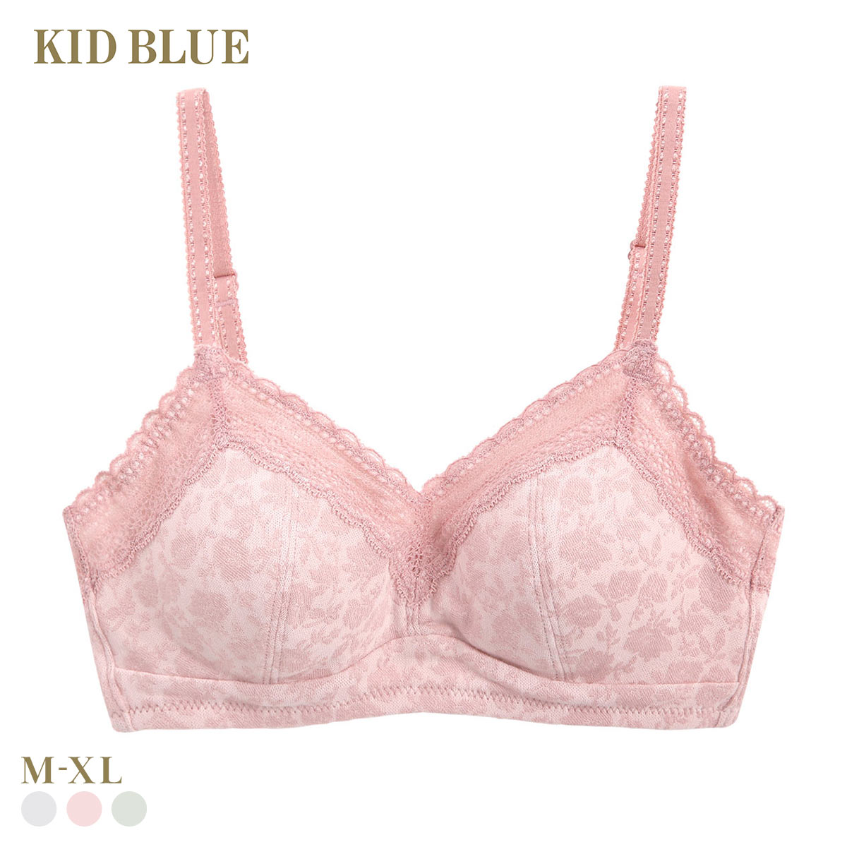 キッドブルー 25フラワーJQ ノンワイヤー ブラジャー ソフトブラジャー 三角ブラ ブラレット 大きいサイズ KID BLUE(PB-ピンクベージュ-M)