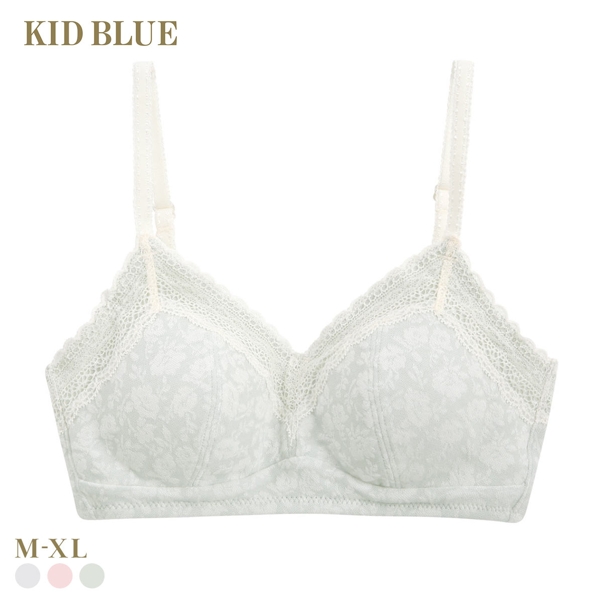 キッドブルー 25フラワーJQ ノンワイヤー ブラジャー ソフトブラジャー 三角ブラ ブラレット 大きいサイズ KID BLUE(MI-ミント-M)