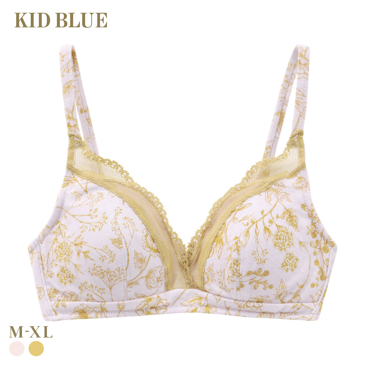 キッドブルー フルールPt ノンワイヤー ブラジャー ソフトブラジャー 三角ブラ ブラレット 大きいサイズ KID BLUE(YE-イエロー-M)