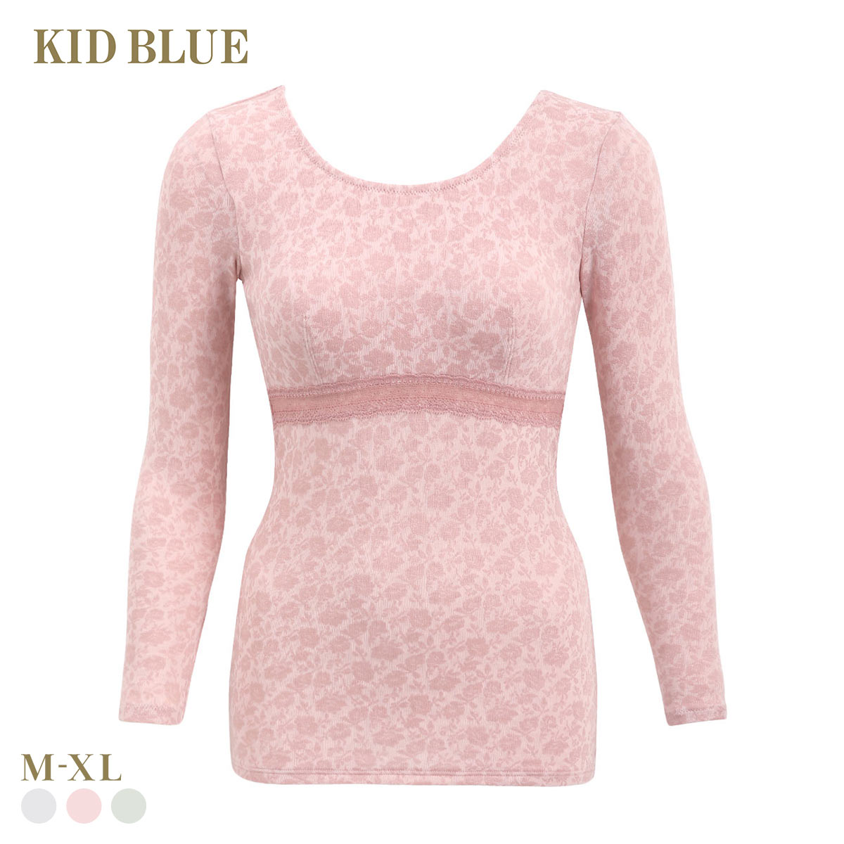 キッドブルー 25フラワーJQ カップ付き 長袖 レディース インナー KID BLUE 大きいサイズ(PB-ピンクベージュ-M)
