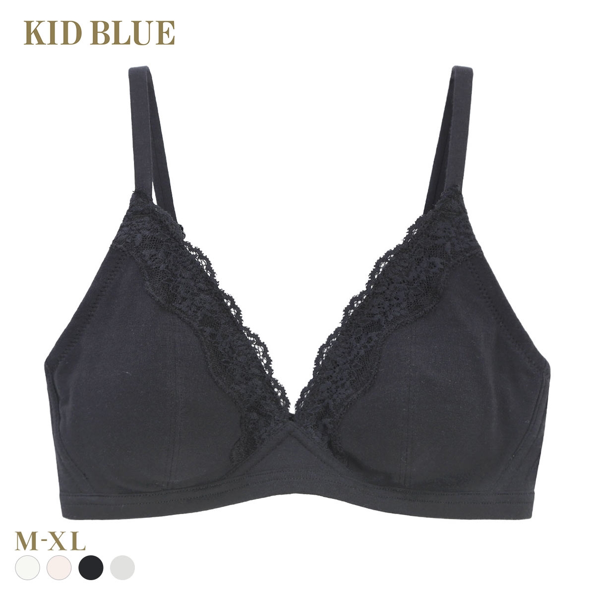 キッドブルー 26STANDARD ノンワイヤー ブラジャー ソフトブラジャー 三角ブラ ブラレット 大きいサイズ KID BLUE(BK-ブラック-M)