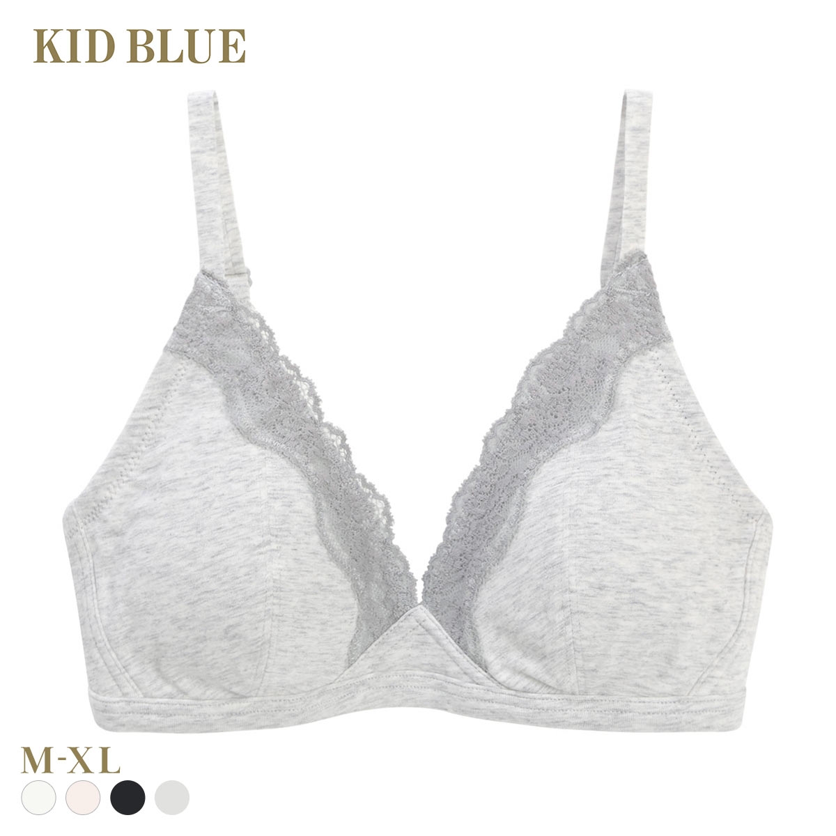 キッドブルー 26STANDARD ノンワイヤー ブラジャー ソフトブラジャー 三角ブラ ブラレット 大きいサイズ KID BLUE(LGY-薄グレー-M)