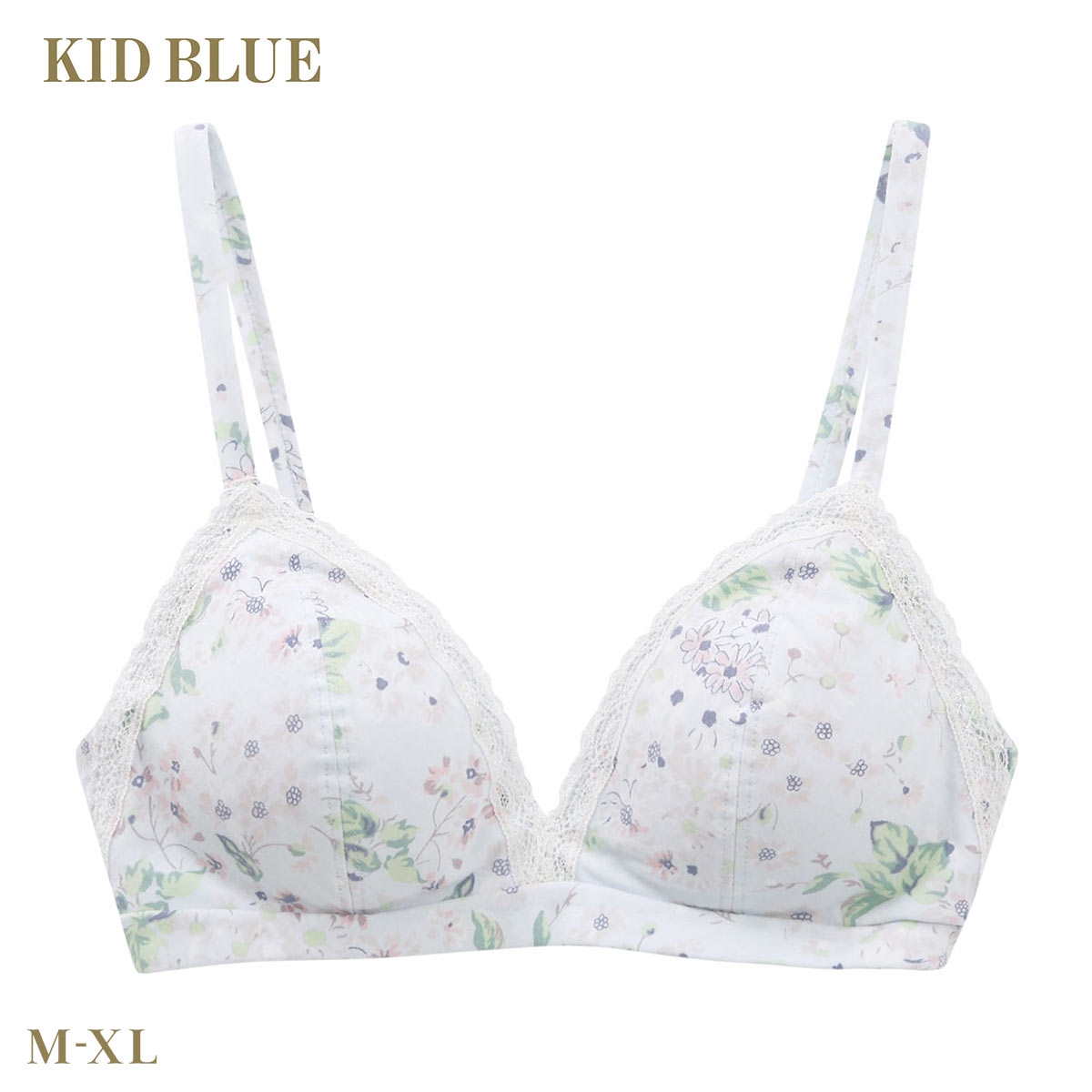 キッドブルー 26フローラルガーデン ノンワイヤー ブラジャー ソフトブラジャー 三角ブラ ブラレット フックタイプ KID BLUE(SX-サックス-M)