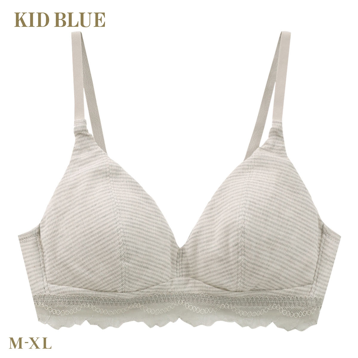キッドブルー ボタニカルクレープ ノンワイヤー ブラジャー ソフトブラジャー ブラレット 高島ちぢみ 大きいサイズ KID BLUE(LGY-薄グレー-M)