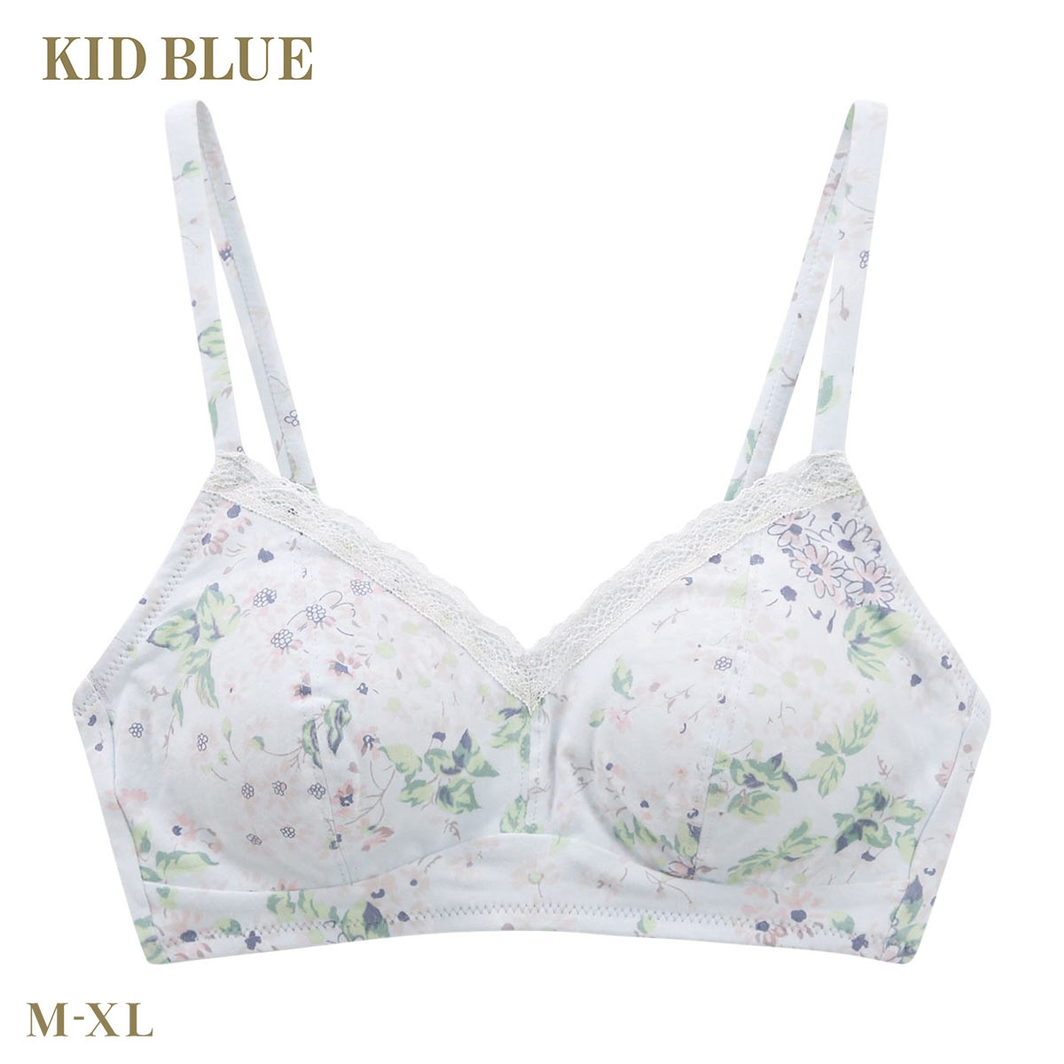 キッドブルー 26フローラルガーデン ノンワイヤー ブラジャー ソフトブラジャー 三角ブラ ブラレット かぶりタイプ KID BLUE(SX-サックス-M)