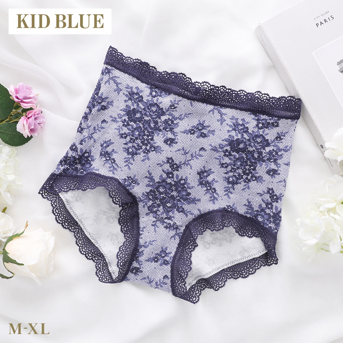 キッドブルー 26ローズレースPT ショーツ ショートカルソン ボーイレングス 大きいサイズ 下着 KID BLUE(NV-ネイビー-M)