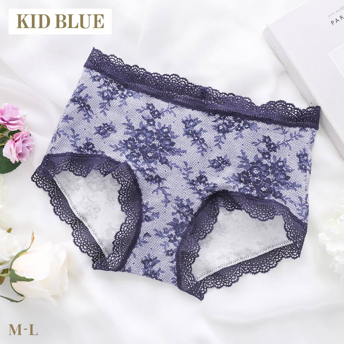 キッドブルー 26ローズレースPT ショーツ ショートカルソン ヒップハンガー ボーイレングス 下着 KID BLUE(NV-ネイビー-M)