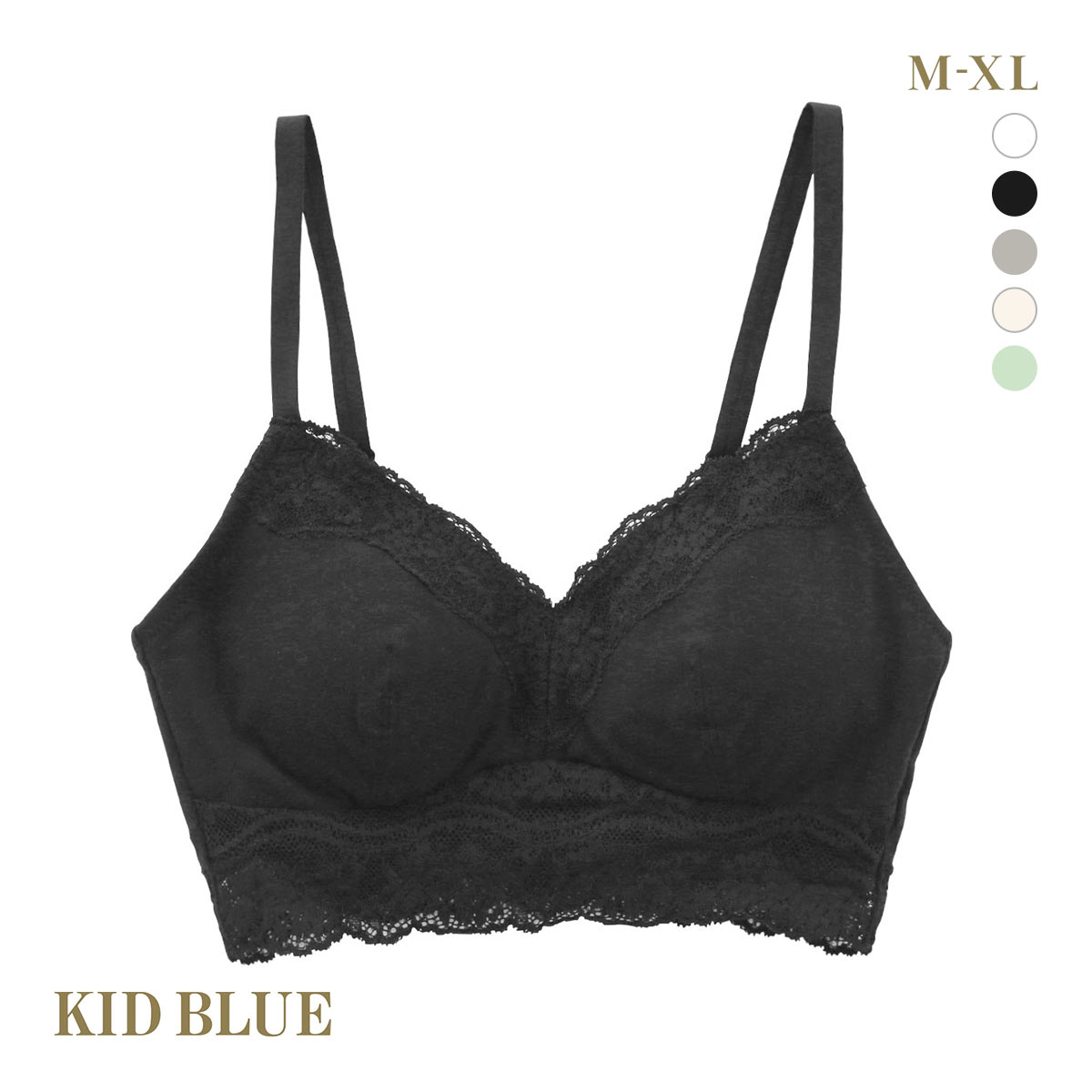 キッドブルー KID BLUE 20STANDARD ブラジャー ノンワイヤー ブラレット 単品 ソフトブラジャー 三角ブラ(BK-ブラック-M)