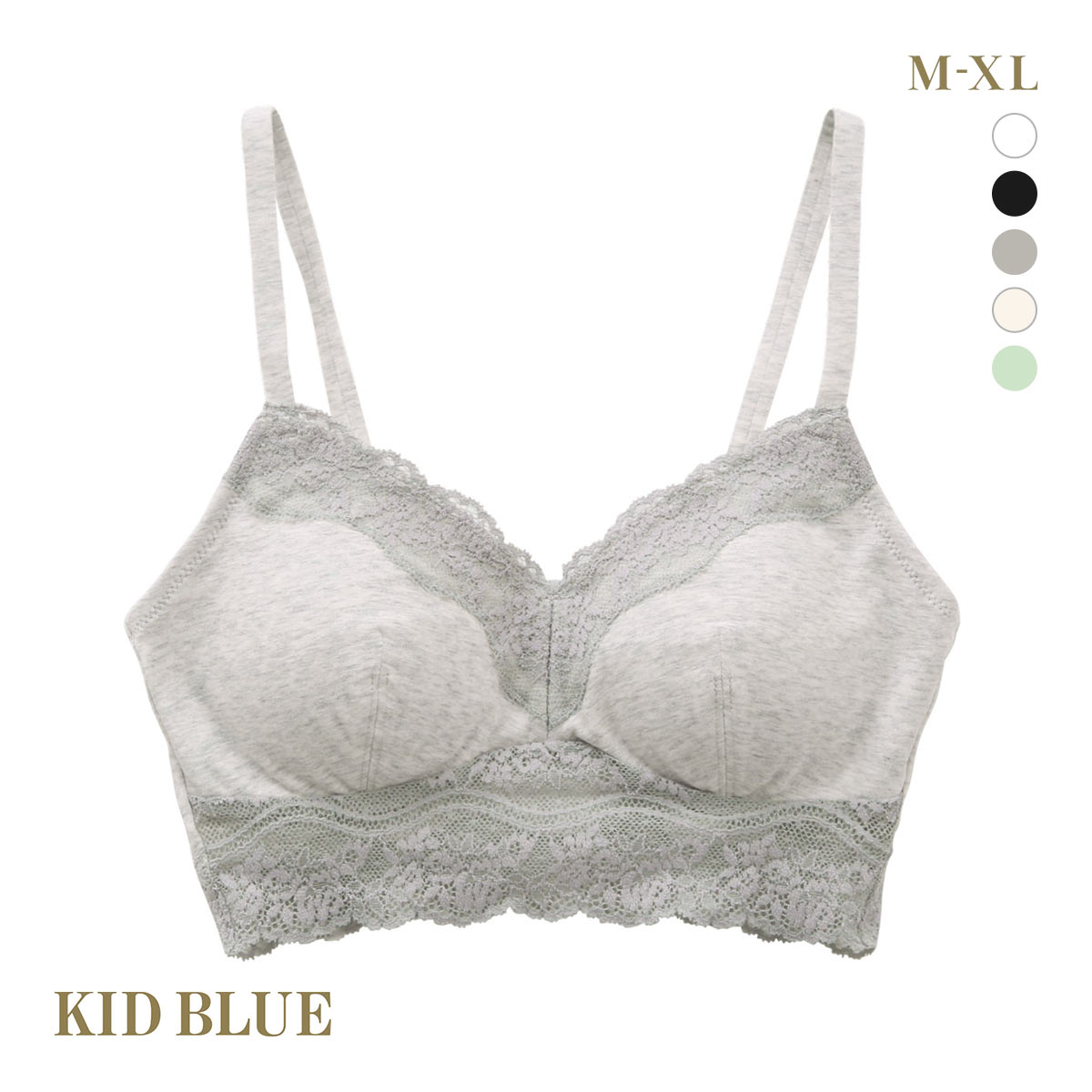 キッドブルー KID BLUE 20STANDARD ブラジャー ノンワイヤー ブラレット 単品 ソフトブラジャー 三角ブラ(LGY-薄グレー-M)
