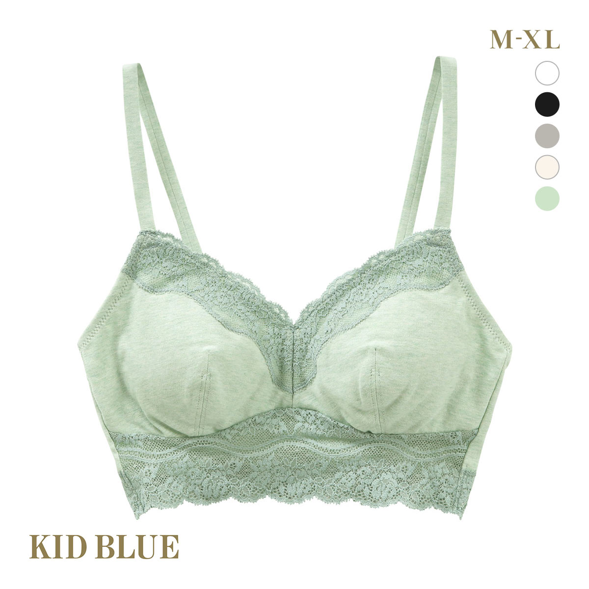 キッドブルー KID BLUE 20STANDARD ブラジャー ノンワイヤー ブラレット 単品 ソフトブラジャー 三角ブラ(LGR-薄グリーン-M)