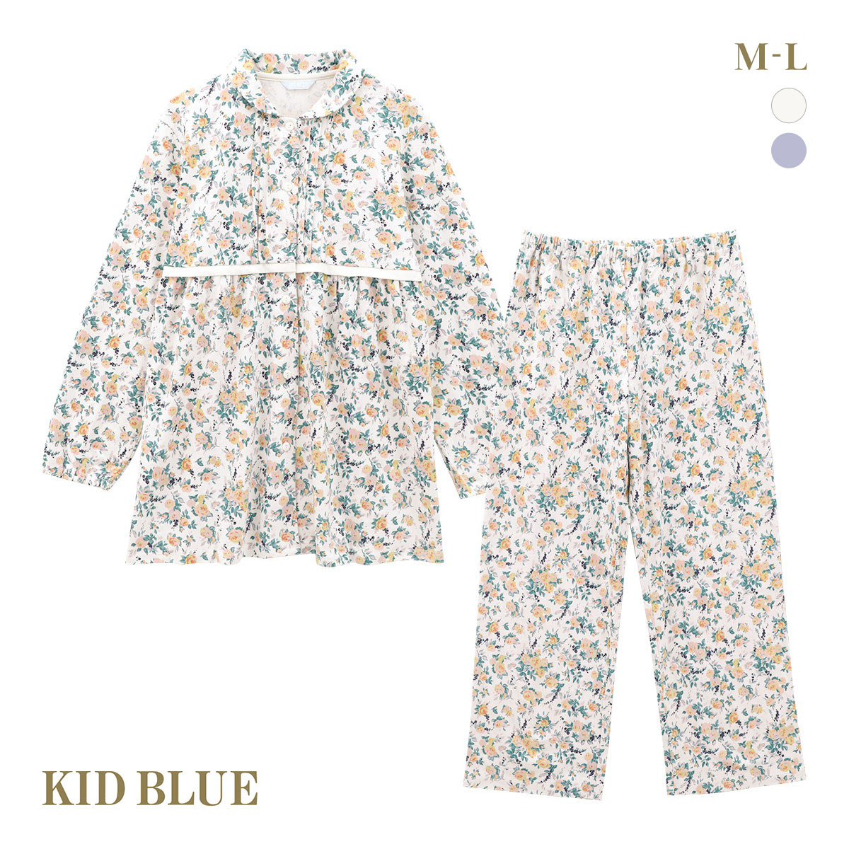 キッドブルー エディスフラワー ルームウェア 長袖 ロングパンツ 上下セット パジャマ KID BLUE(IV-アイボリー-M)
