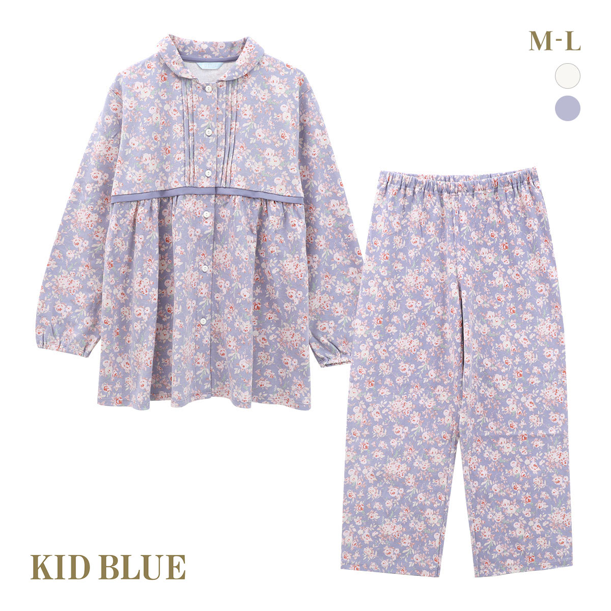 キッドブルー エディスフラワー ルームウェア 長袖 ロングパンツ 上下セット パジャマ KID BLUE(BU-ブルー-M)