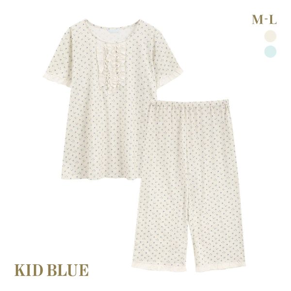 キッドブルー デニムフラワーPtN ルームウェア 半袖 7分丈 上下セット パジャマ KID BLUE