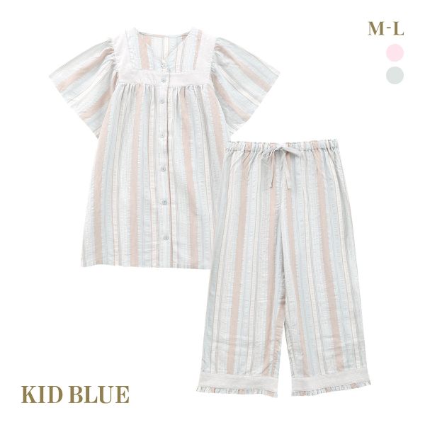 キッドブルー 25CRサッカーストライプ 半袖 ルームウェア ロングパンツ 上下セット パジャマ KID BLUE