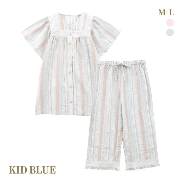 キッドブルー 25CRサッカーストライプ 半袖 ルームウェア ロングパンツ 上下セット パジャマ KID BLUE