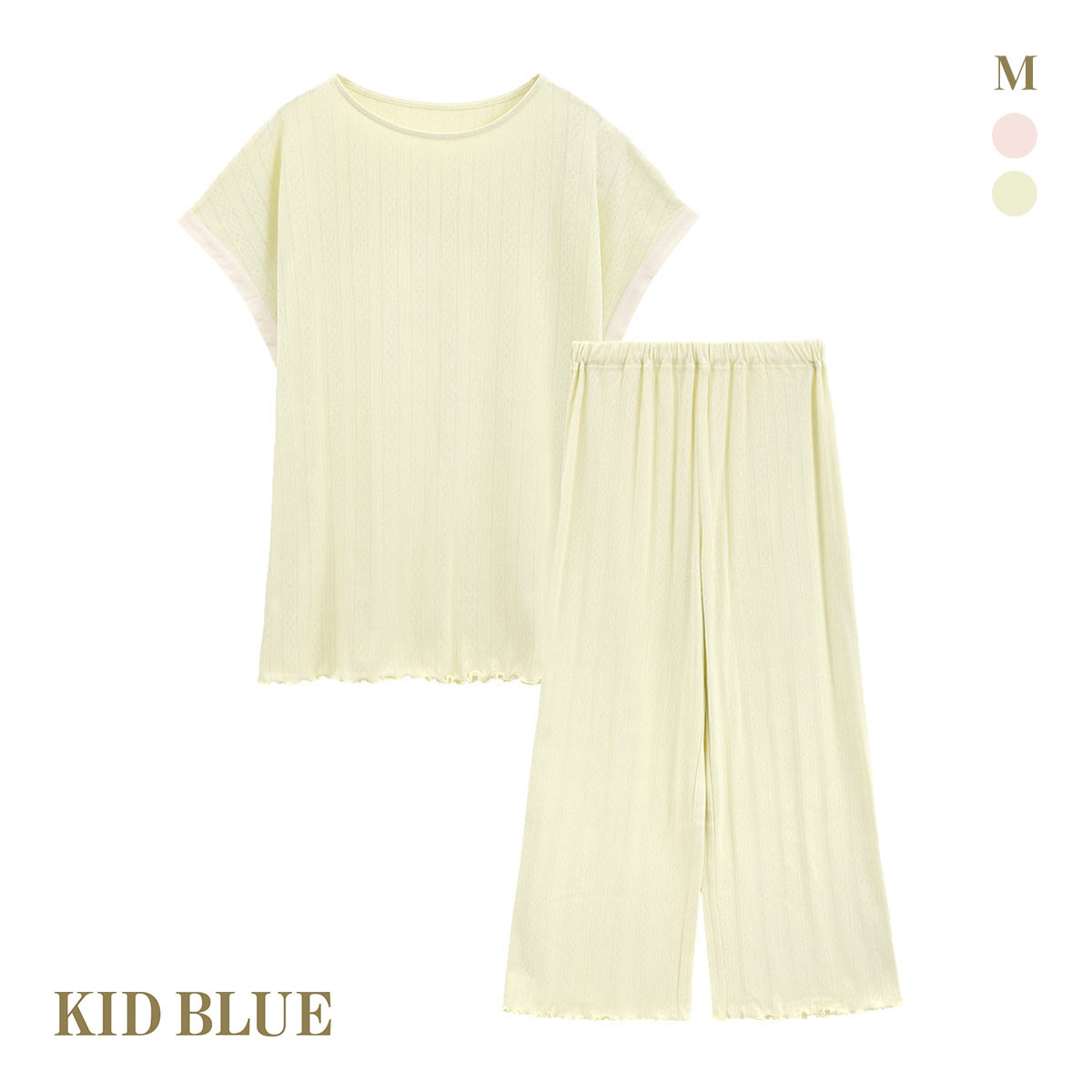 キッドブルー 25パターンメッシュN 半袖 ルームウェア 8分丈パンツ 上下セット パジャマ KID BLUE(LGR-薄グリーン-M)