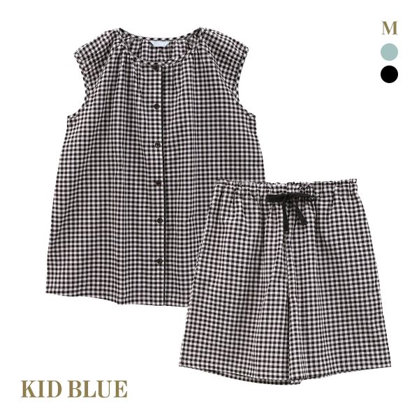 キッドブルー 25シャーリングギンガム ルームウェア ノースリーブ ショートパンツ 上下セット パジャマ KID BLUE