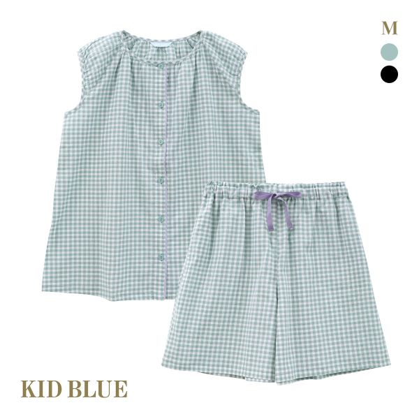 キッドブルー 25シャーリングギンガム ルームウェア ノースリーブ ショートパンツ 上下セット パジャマ KID BLUE キッドブルー 25シャーリングギンガム ルームウェア ノースリーブ ショートパンツ 上下セット パジャマ KID BLUE