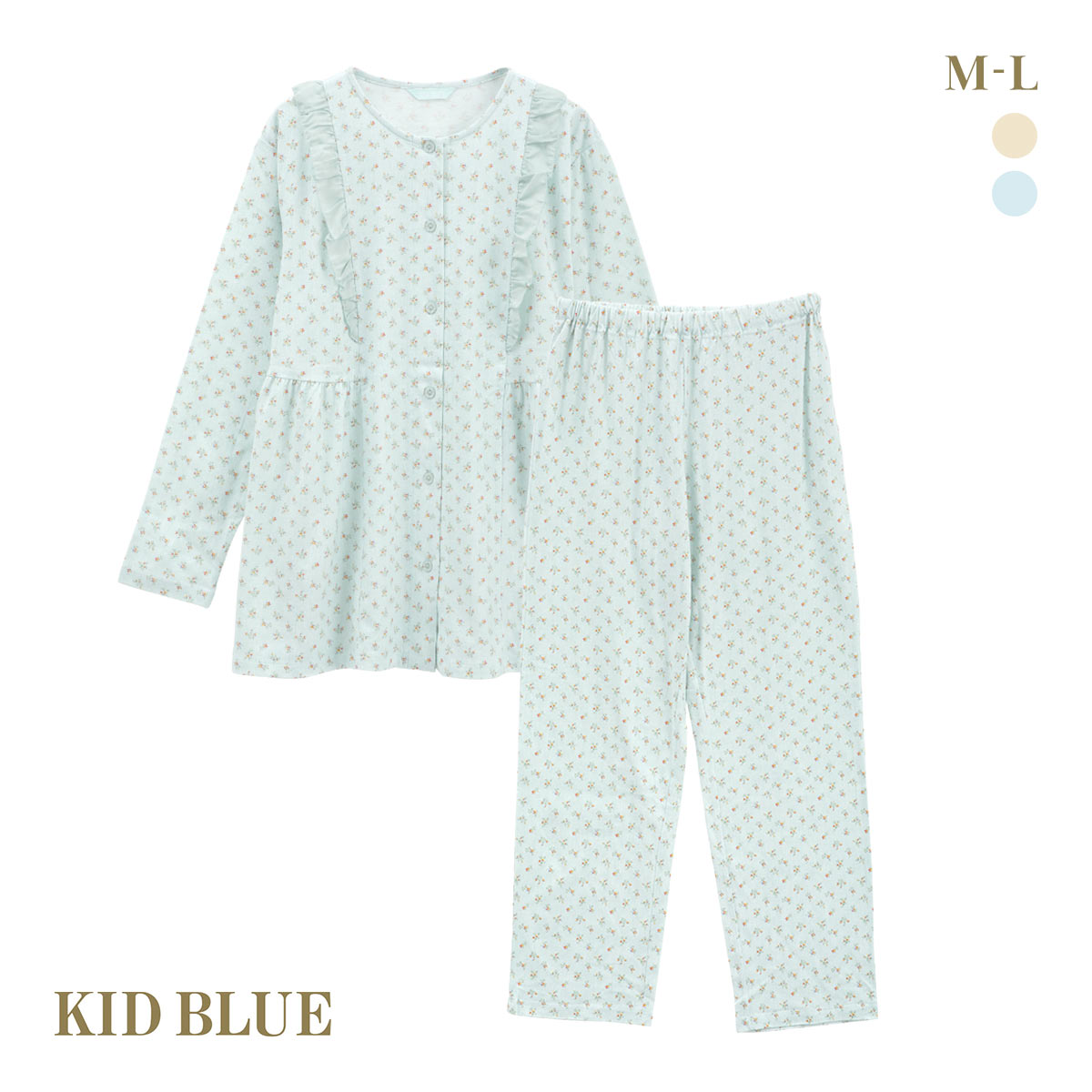 キッドブルー デニムフラワーPtN ルームウェア 長袖 ロングパンツ 上下セット パジャマ KID BLUE(SX-サックス-M)