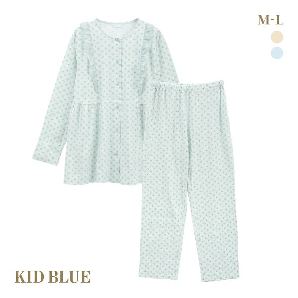 キッドブルー デニムフラワーPtN ルームウェア 長袖 ロングパンツ 上下セット パジャマ KID BLUE