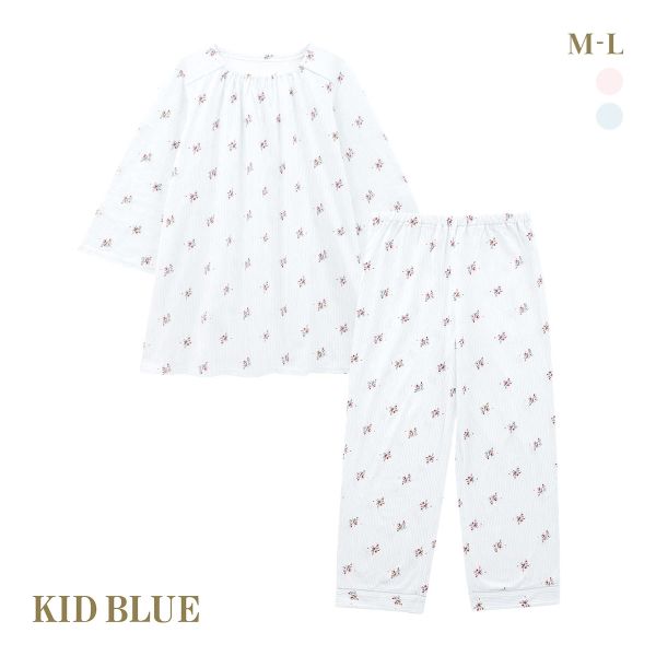 キッドブルー 25ストライプブーケPt ルームウェア 8分袖 ロングパンツ 上下セット パジャマ KID BLUE