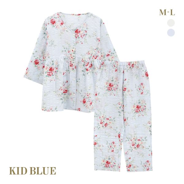 キッドブルー ジャスミンローズN 7分丈袖 ルームウェア ロングパンツ 上下セット パジャマ KID BLUE