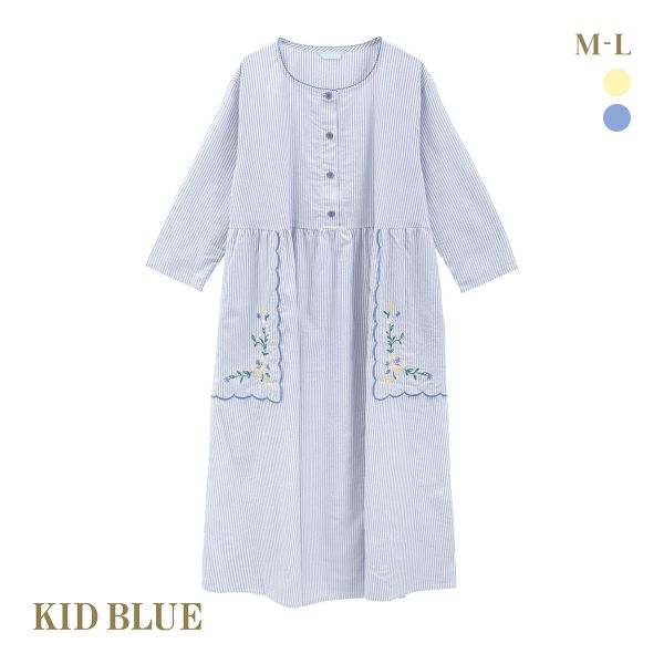 キッドブルー 25ストライプエンブ ワンピース ルームウェア パジャマ 長袖 KID BLUE