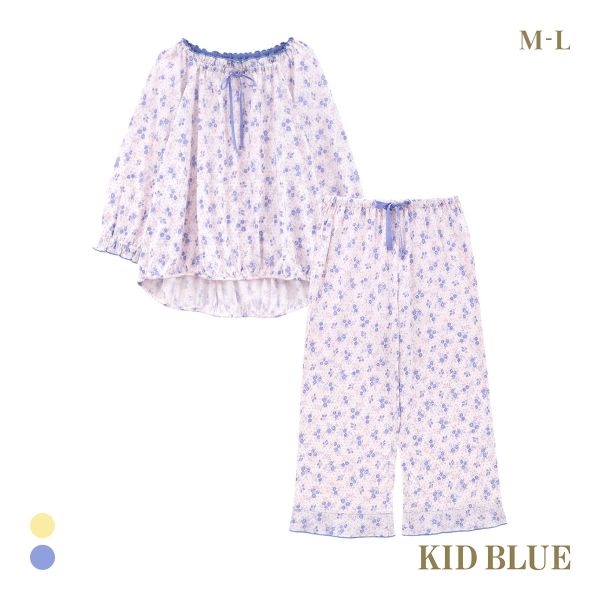 キッドブルー ピンドットフラワーN ルームウェア 8分袖 8分丈 上下セット パジャマ KID BLUE