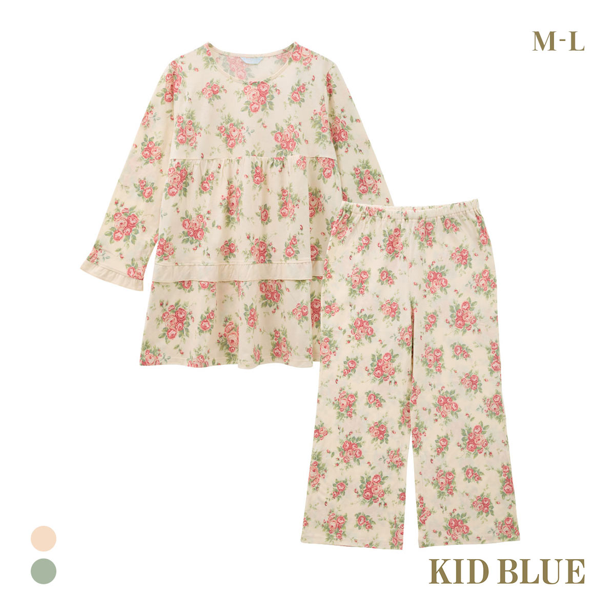 キッドブルー 25オータムローズN ルームウェア 9分袖 くるぶし丈 上下セット パジャマ KID BLUE(PI-ピンク-M)