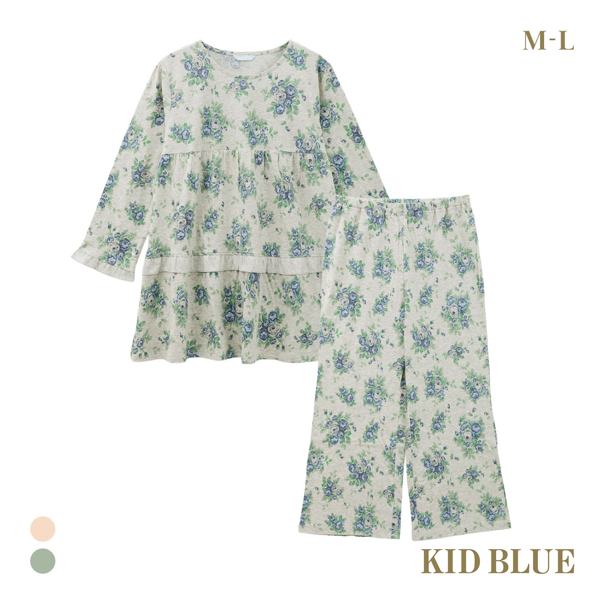 キッドブルー 25オータムローズN ルームウェア 9分袖 くるぶし丈 上下セット パジャマ KID BLUE(BU-ブルー-M)