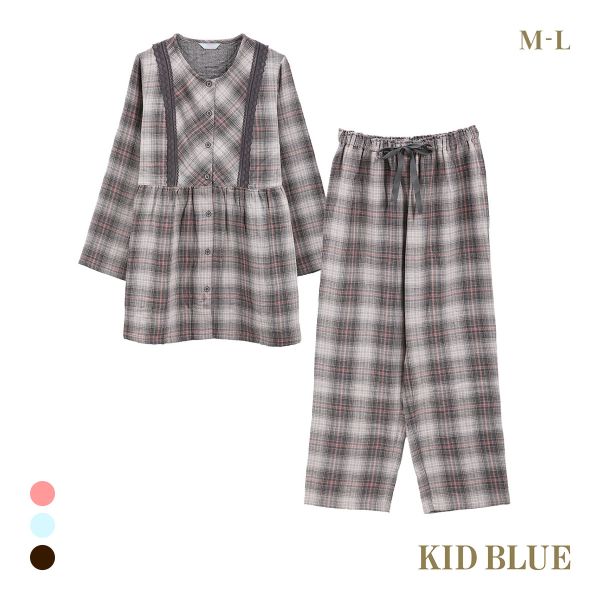 キッドブルー トリプルガーゼオンブレーチェック ルームウェア 長袖 フルレングス 上下セット パジャマ KID BLUE