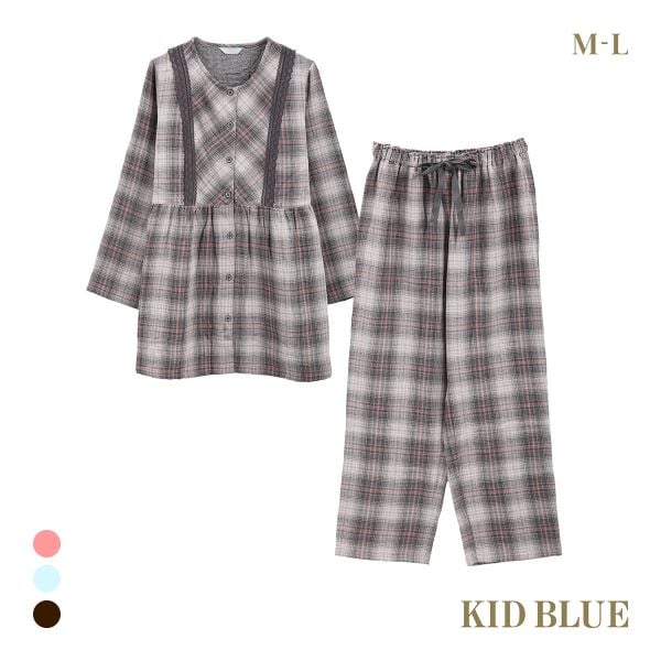 キッドブルー トリプルガーゼオンブレーチェック ルームウェア 長袖 フルレングス 上下セット パジャマ KID BLUE