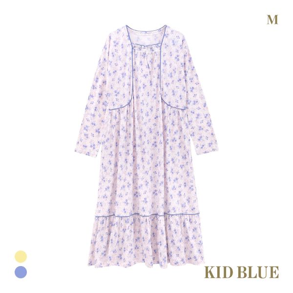 キッドブルー ピンドットフラワーN 長袖 ワンピース ルームウェア パジャマ KID BLUE