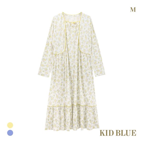 キッドブルー ピンドットフラワーN 長袖 ワンピース ルームウェア パジャマ KID BLUE