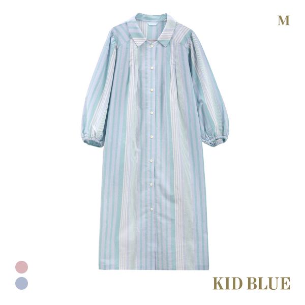 キッドブルー 25ストライプ＆天竺 9分袖 ワンピース ルームウェア パジャマ KID BLUE