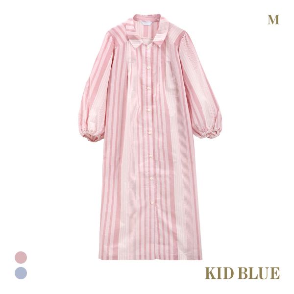 キッドブルー 25ストライプ＆天竺 9分袖 ワンピース ルームウェア パジャマ KID BLUE