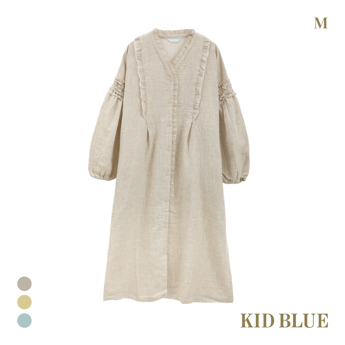 キッドブルー 25オータム Wガーゼ 長袖 ワンピース ルームウェア パジャマ KID BLUE(GG-グレージュ-M)