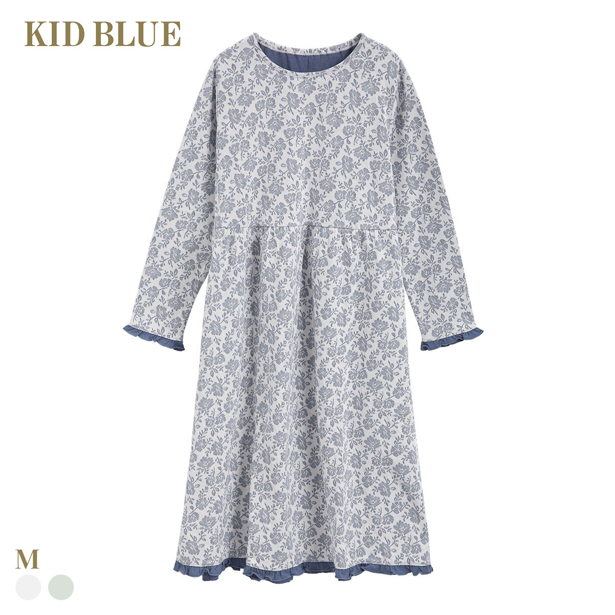 KID BLUE アイボリー 長袖ワンピース パジャマ セット キッドブルー 25接結フラワーJQ 長袖 ワンピース ルームウェア