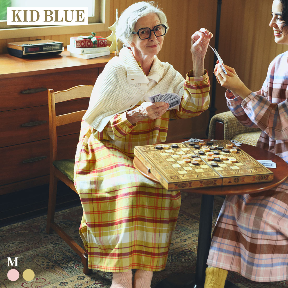 キッドブルー 25ネルチェック 長袖 ワンピース ルームウェア パジャマ KID BLUE(YE-イエロー-M)