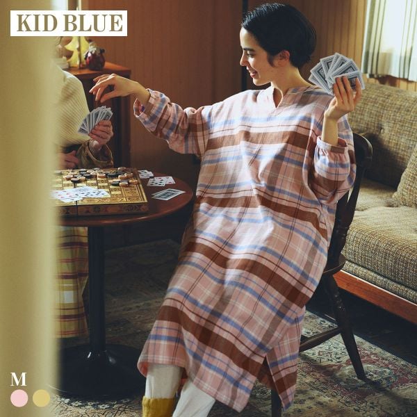 キッドブルー 25ネルチェック 長袖 ワンピース ルームウェア パジャマ KID BLUE