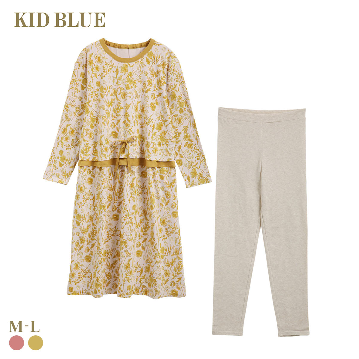 キッドブルー 25フルールPtN 長袖 ワンピース ルームウェア パジャマ KID BLUE(YE-イエロー-M)