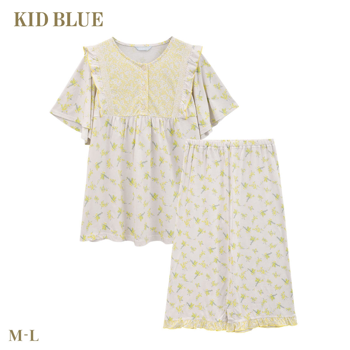 キッドブルー 26ブリティッシュブーケN 花柄 半袖 フルレングス 上下セット パジャマ ルームウェア KID BLUE(YE-イエロー-M)