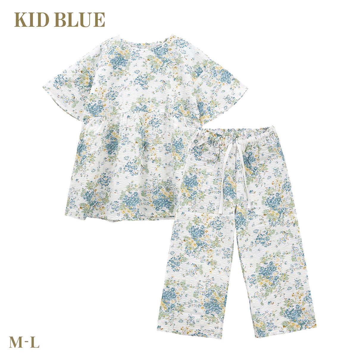 キッドブルー 26フローラルガーデンN 5分袖 7分丈 上下セット パジャマ ルームウェア ナイティ レディース KID BLUE(GR-グリーン-M)